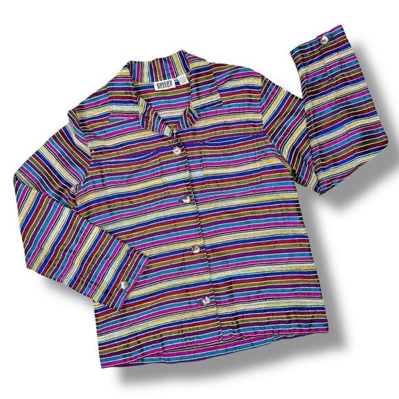 Chico’s Vintage Rainbow Striped Silk Blend Shirt Jacket Shacket Multicolor Small - Picture 12 of 12
